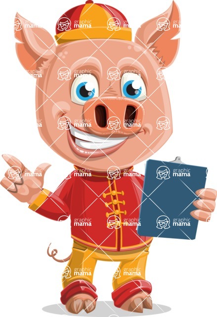 Year of the Pig Character - Vector Pig Cartoon - Year of the Pig Vector Character Holding a Notepad